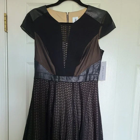 Julia Jordan Dresses | Nwt Black Faux Leather/Mixed-Material Dress Sz 6 | Color: Black/Tan | Size: 6 | Chikara413's Closet
